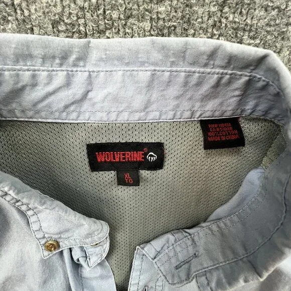 Wolverine Mens XL Short Sleeve Button Down Shirt Light Blue Cotton Vented Back - Picture 4 of 7
